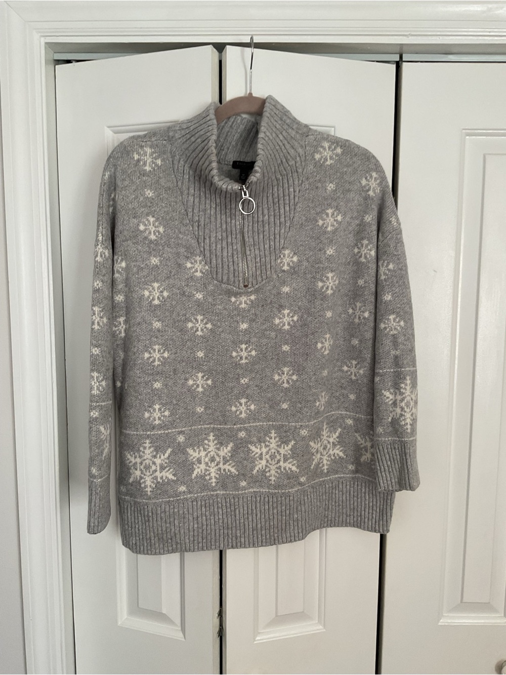 Talbots Gray & White Snowflake Half-Zip Turtleneck Sweater 1X